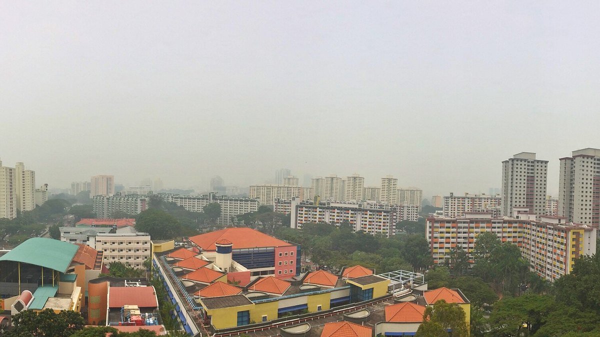 Singapore's Marina Bay skyline shrouded in haze.